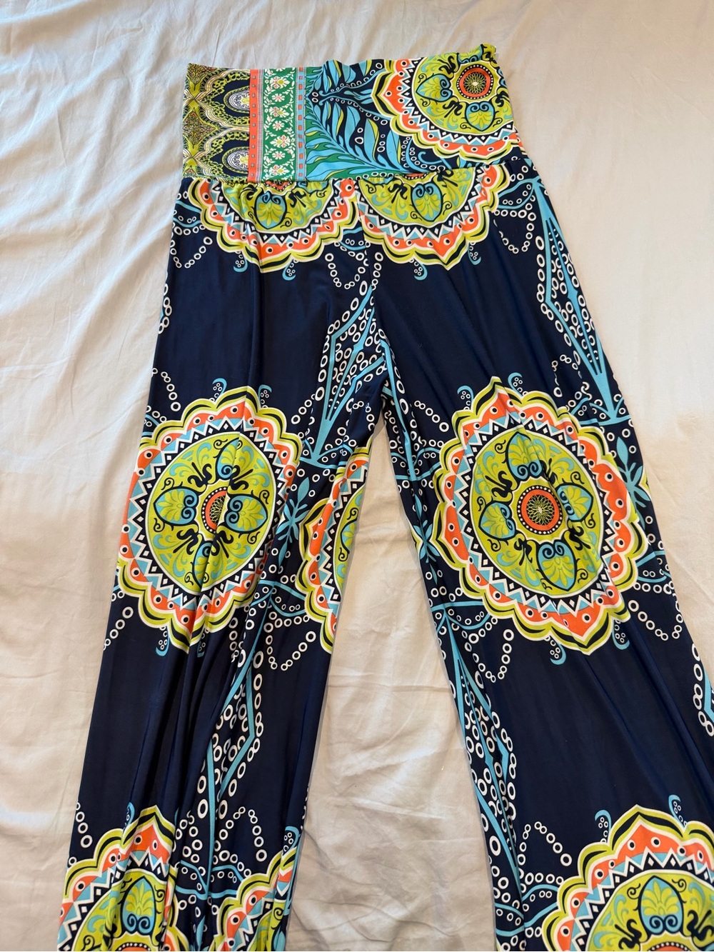 OS Navy Blue Medallion Print Palazzo Pants